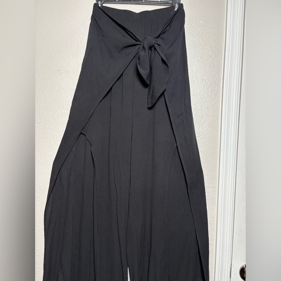 Kona Sol Black Pull On Wide Leg Beach, Swim Pants Slit Legs Wrap Front. - Picture 1 of 12